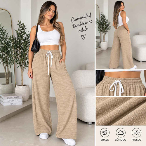 Pantalón Palazzo Mujer de Tiro Alto con Brillos