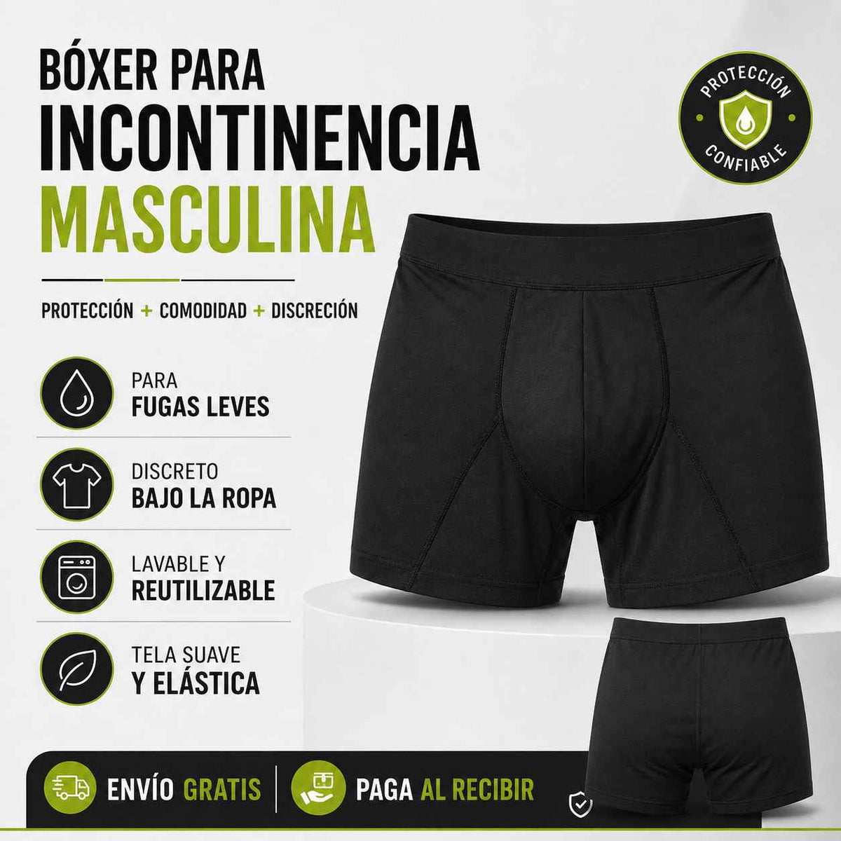 Bóxer para Incontinencia Masculina Reutilizable | Protección para Fugas Leves